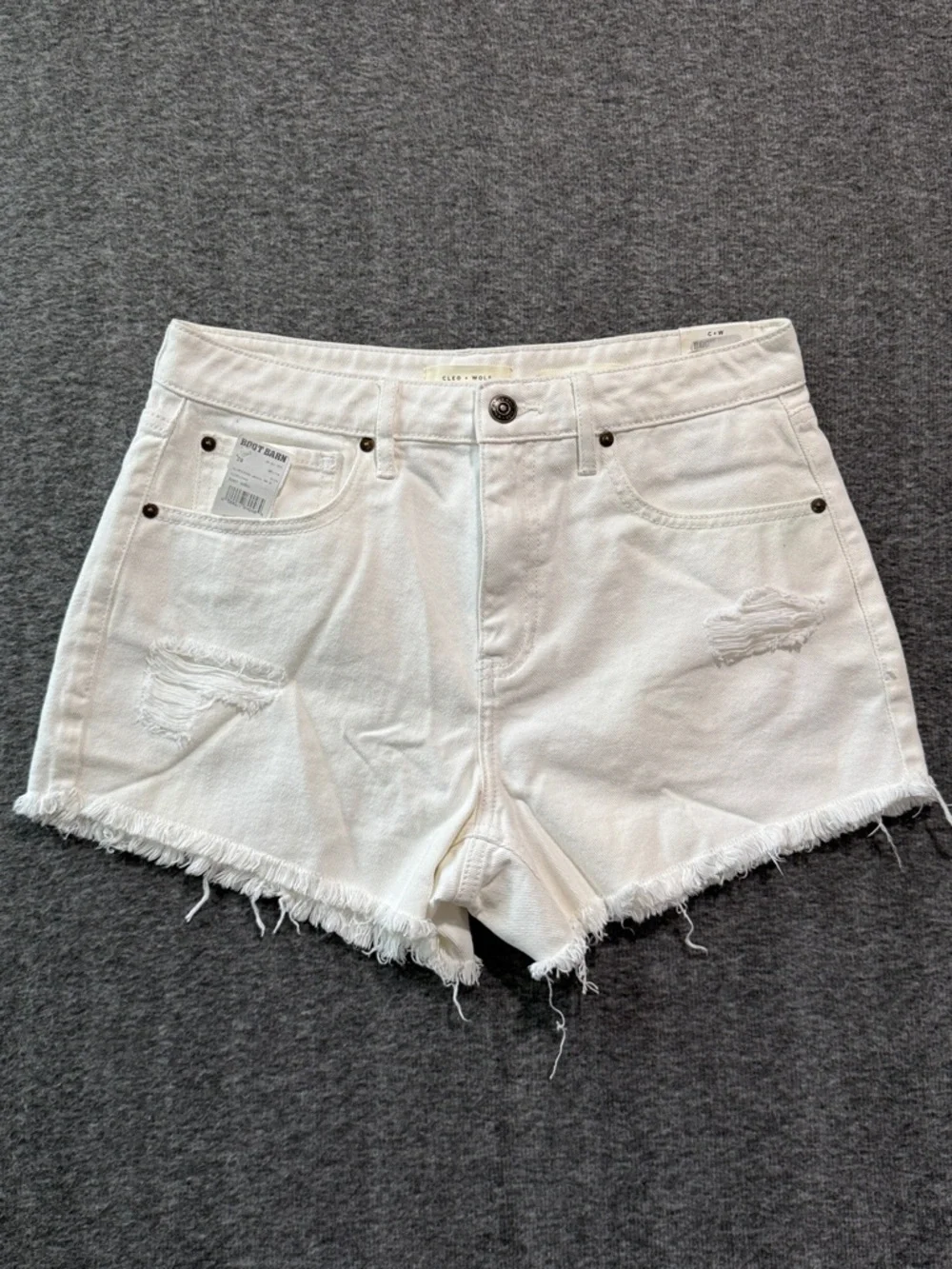 Cleo + Wolf White Distressed High-Rise Women’s Denim Shorts Size 28 Boot‎ Barn